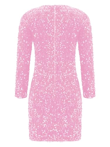 DINORMIN Kid Girl Glitter Sequin Party Gown Round Neck Bodycon Dress Long Sleeve Cocktail Party Gown2