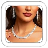 Aukmla Bridal Wedding Jewelry Sets Rhinestones Choker Necklace Earrings Set Prom Formal Jewelry for Women (Silver)