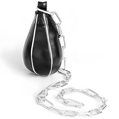 Pu Leather Double End Speed Punching Bag with Chain Mount, Pro Boxing Reflex Ball for MMA Fighters, Striking Ball for Hand-Eye Coordination and Speed Practice