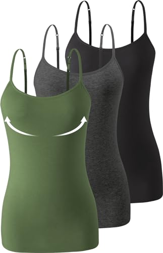 Image of Accbiety 3 Pack Womens Camisole with Built in Bra Adjustable Strap Tank Tops Basic Cotton Undershirt Cami