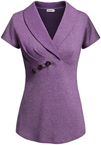 Women Short Sleeve Office Blouses V Neck Summer Tops Vintage Suit Shirt