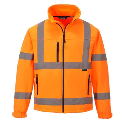 Portwest S424 Hi-Vis Classic Softshell (3L) Waterproof Zips Water Resistant | Orange, 2X Large, EN ISO 20471 Class 3, RIS 3279-TOM, UPF 40+, Bonded with Shell, Internal Pocket, Secure Storage, Rail