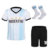 Cnins Child Soccer Uniforms Kit Set - Quick-Dry Kids Argentina Soccer Jersey Kit with Socks for Youth Age 11-12 Years