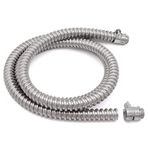 Fuzbaxy 6Ft 1/2-Inch Alflex-Type Rwa Reduced Wall Metal Aluminum Flexible Conduit With 2Pcs Flex Squeeze Connectors Kits-Us Listed #TOP1