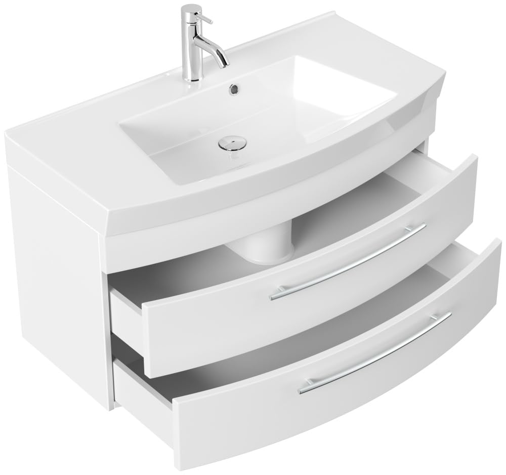 Badmöbel Bella 100 mit runder Front SoftClose lackiert weiss matt
