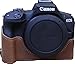 R50 Case, BMAOLLONGB Handmade PU Leather Half Camera Case Bag Cover Bottom Opening Version for Canon Eos R50 with Hand Strap (Coffee)