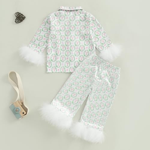 FULA-bao Baby Girls Boys Silk Christmas Pajamas Set Santa Claus Bows Satin Pj Sets Long Sleeve Button Up Shirts and Pants3