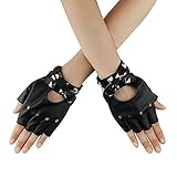 Material: PU Leder + Nieten homedecoam Damen Punk Rock Fingerlose Gothic PU Leder Handschuhe für Cosplay Kostüm Fahrrad Sports Handschuhe mit Nieten