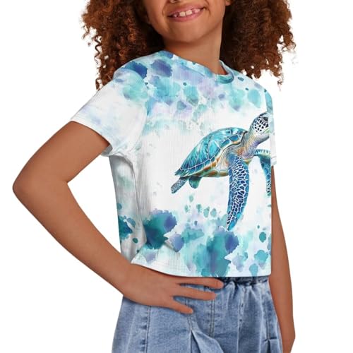 Image of Girls Summer Crop Top Outfits Short Sleeve T Shirts Kids Cute Clothes Tees Blouse