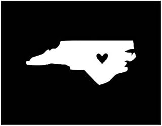 North Carolina with Heart Vinyl Decal | White | Made in USA by Foxtail Decals | for Car Windows, Tablets, Laptops, Water Bottles, etc. | 4.5 x 1.8 inch