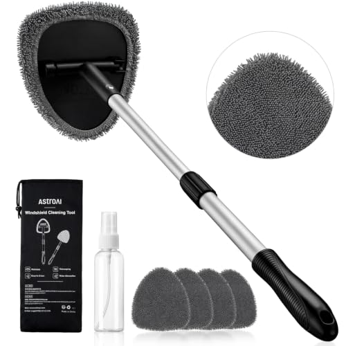 Image of AstroAI 32 inch Ultra-Long Windshield Cleaner Tool & Car Interior Detailing Kit | Extendable Handle, 4 Reusable Microfiber Pads, Streak & Lint-free, Auto Glass Wiper Brush for Car & Home, Gray