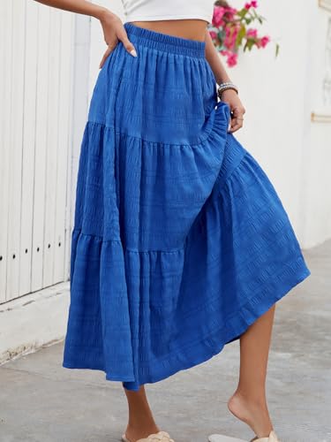 HUSKARY Women's Summer Casual Elegant Smock Layered Tiered Maxi Skirt High Waisted A Line Flowy Long Skirts with Pockets2
