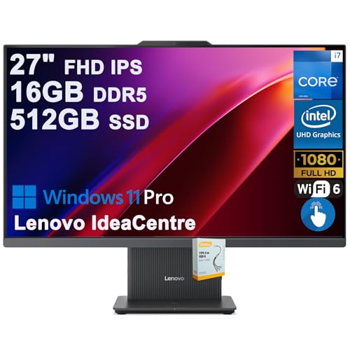 Image of Lenovo IdeaCentre AIO Desktop | 27 inch FHD IPS Touchscreen (99% sRGB) | Intel 10-core i7-13620H (>Ultra 9 185H) | 16GB DDR5 512GB SSD | Type-C Harman Speaker Wi-Fi6 5MP Camera Win11Pro w /DLCA Accessory