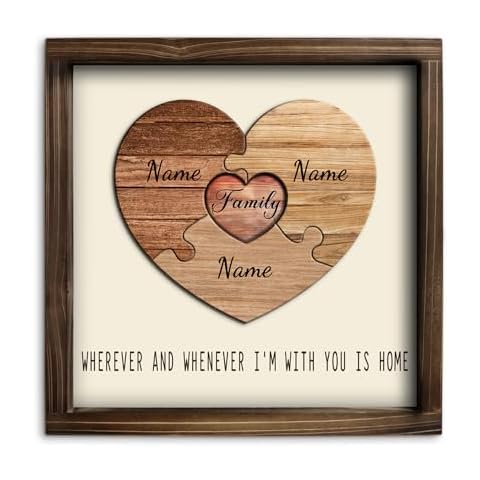 Kas Home Personalized Wooden Heart Name Puzzle Sign, Custom Family Name Puzzle with 1-8 Names Engraved Text Gift Desktop Ornament for Father's Day Mother’s Day Anniversary Valentine's Wedding Gift Cover