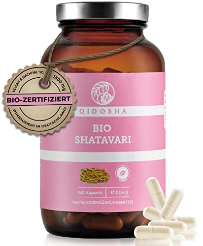 QIDOSHA Bio Shatavari Kapseln hochdosiert 180 Stk im Glas 1500 mg Shatavari Pulver Bio je Tagesportion Shatavari Pulver Kapseln bio laborgeprueft vegan