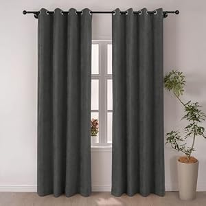 Macochico Smoke Grey 100% Blackout Chenille Curtains 72”Wx96”L, Soft and Luxury Drapes with Nice Vertical, Thermal Panels for Bedroom Living Room Nursery, Grommet Drapery with Tieback, 1 Pan