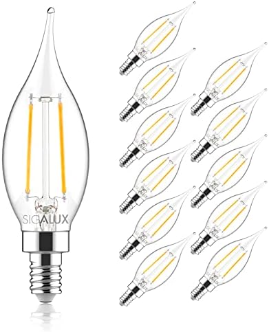 Sigalux Candelabra LED Light Bulbs Dimmable, E12 60 Watt Chandelier CA10 Flame Tip Candle 2700K Warm White,300LM E12 Bulb for Chandeliers, Ceiling Fan, Pendant, 12 Pack