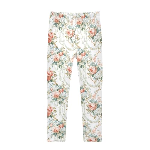 ALAZA Girls' Leggings Children's Yoga Pants Skinny Printed Dance European Flowers Comfortable 4T