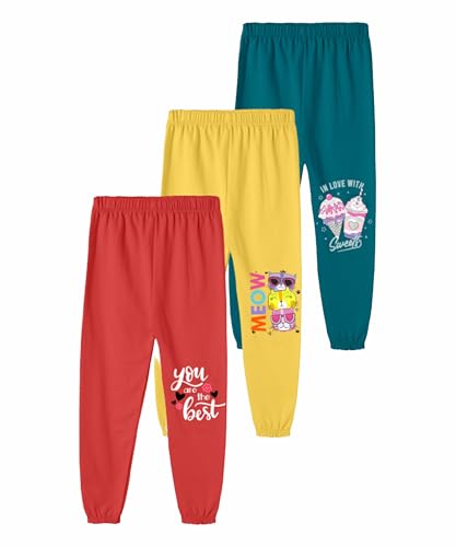 Image of SHODOX Girls Cotton Blend Printed Regular fit Track Pants (Pack of 3)