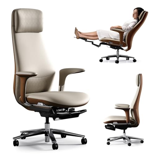 My Honest Pick: 10 Best Ergonomic Chair under $1500 2 TOMU Executive Office Chair with Foot Rest, Top Grain Genuine Leather Office Chair, Ergonomic High Back Design. Real Leather, Wheels, Alumium Base. Padded Armrest, Luxury and Comfy (Beige)