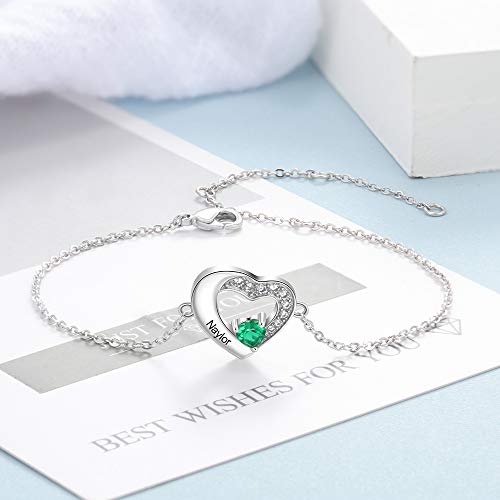 Image of Mom Bracelet Mothers Day Gifts Personalized 2 Birthstone Bracelets for Women Custom 2 Names Bracelets for Her Mothers Bracelet Jewelry for Wife
