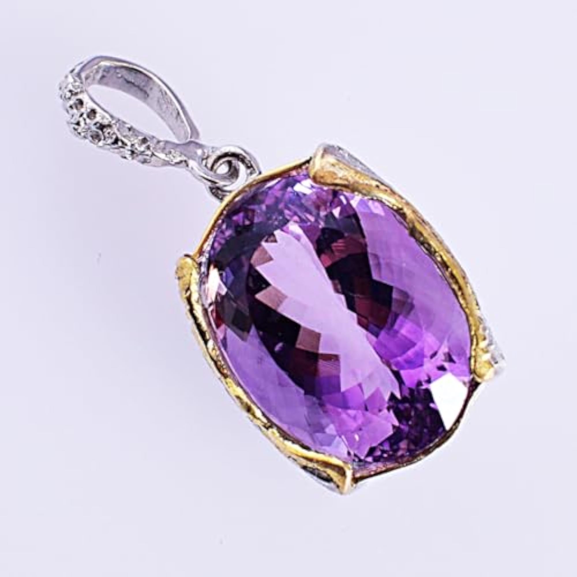 Women's Authentic Amethyst White Rhodium Gold Plated Necklace