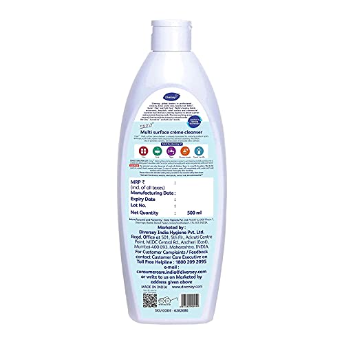 Image of Diversey Crew Emerel Multi Surface Creme Cleanser for Bathroom Sanitary fittings, Limescale, Hard water marks, Minerals build up stain remover 500ML