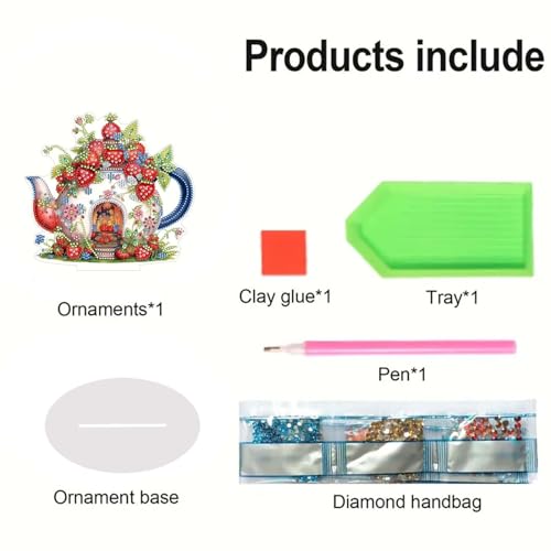 Generic 5D DIY Diamond Art Painting Desktop Animal Ornament - Strawberry Teapot House - Modern Vintage/Whimsical Art Craft Kit for Teen & Adult - Non-Foldable - Image 3