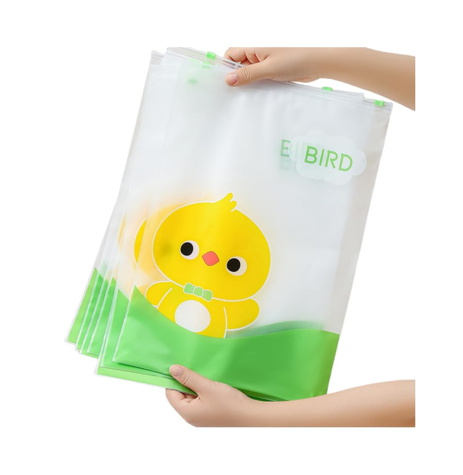11*15 Inch 8 PCS Cartoon Storage organizer Bag Resealable Zipper Bags for Kids,Travel Storage Clothes Bags Waterproof Zip Seal Large-Capacity Storage Bags Multifunctional Organiser Pouch(Yello Bird)