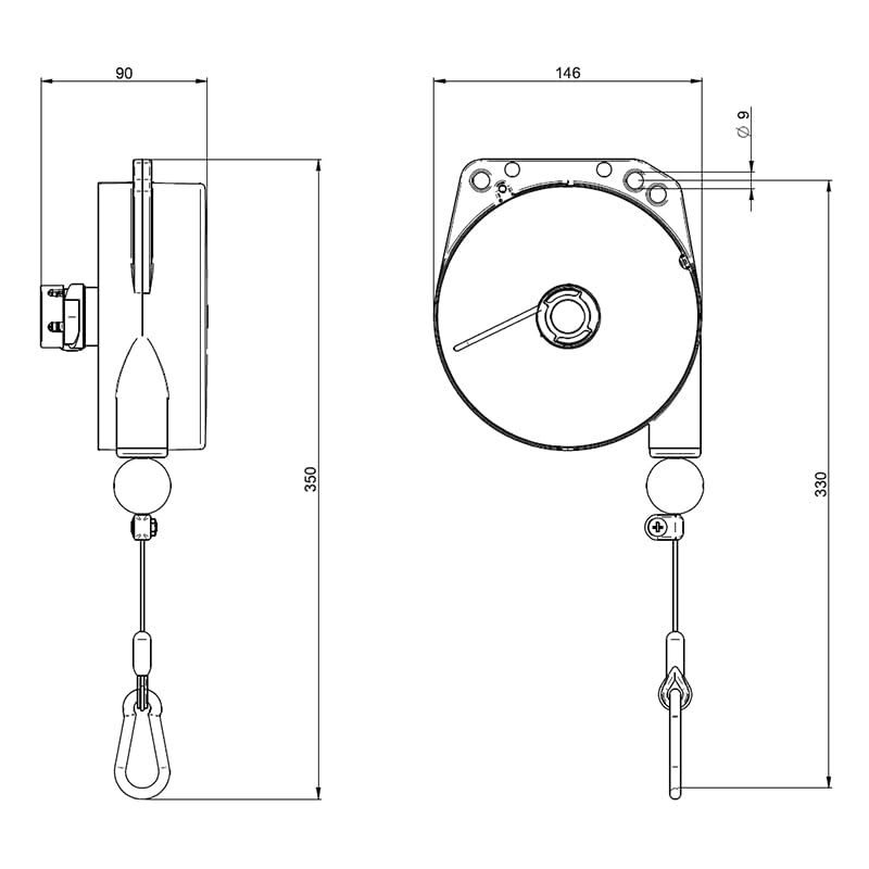 TECNA 9322 Federzug-Balancer mit Seil Tragkraft 4-6 kg Seillänge 2000 mm Werkzeugaufhängung Aluminium Höhenverstellung