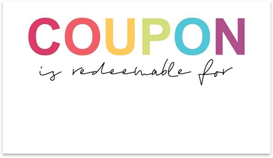 Andaz Press Rainbow Font Blank Coupon Is Redeemable For Voucher Cards, Loyalty Certificate Coupons, Redeem Discount Small Business Package Inserts for Customers, Her, Him, 100-Pack, 2 x 3.5-Inch