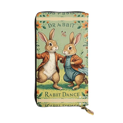 Women's Long Cash Wallet, PU Leather Elegant Clutch Change Purses with Zipper, Travel, Gifts (Rabbit Dance Print)