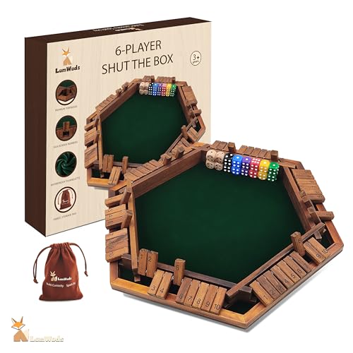 LumWuds Shut The Box Game Wooden Board Game for 1-6 Players with 16 Dice Dice Game for Adults & Kids at Home Classroom or Parties