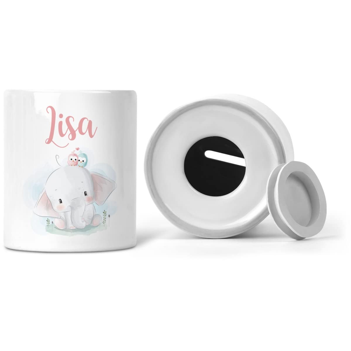 GRAVURZEILE Salvadanaio per bambini – in design con elefante – personalizzato con nome – regalo per ragazzi e ragazze per compleanno, comunione, nascita, inizio della scuola, Natale