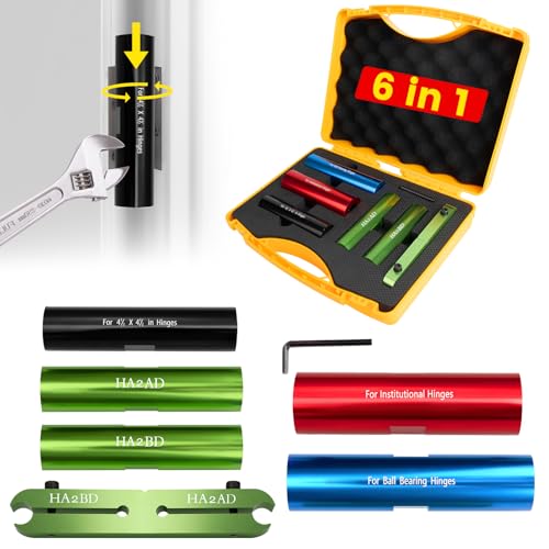 HA1234 Door Adjustment Tool Set 6 Piece, Hinge Repair Kit Door Hinge Tool for Fixing Sagging Door, Residential/Commercial Fixed Hanging Door Hinge Tool Including HA1234 (6 pcs) and Instruction