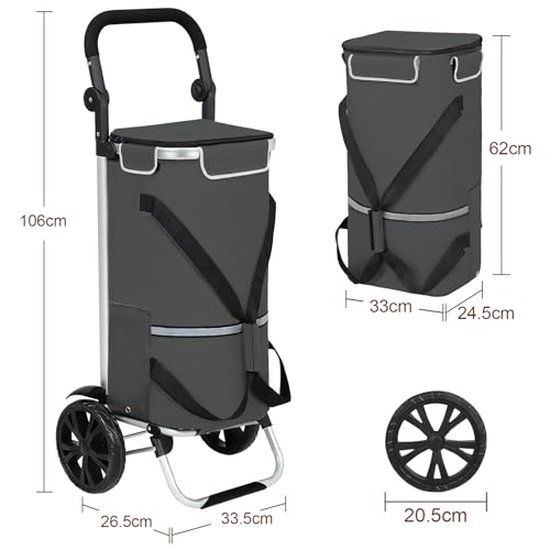 AMHANCIBLE Einkaufstrolley, Einkaufswagen mit Kühlfach, 50 Liter, 3in1klappbar Trolley, Einkaufstasche mit Rollen, Handwagen, Tasche abnehmbar, Grau EHSC01GY – Bild 7