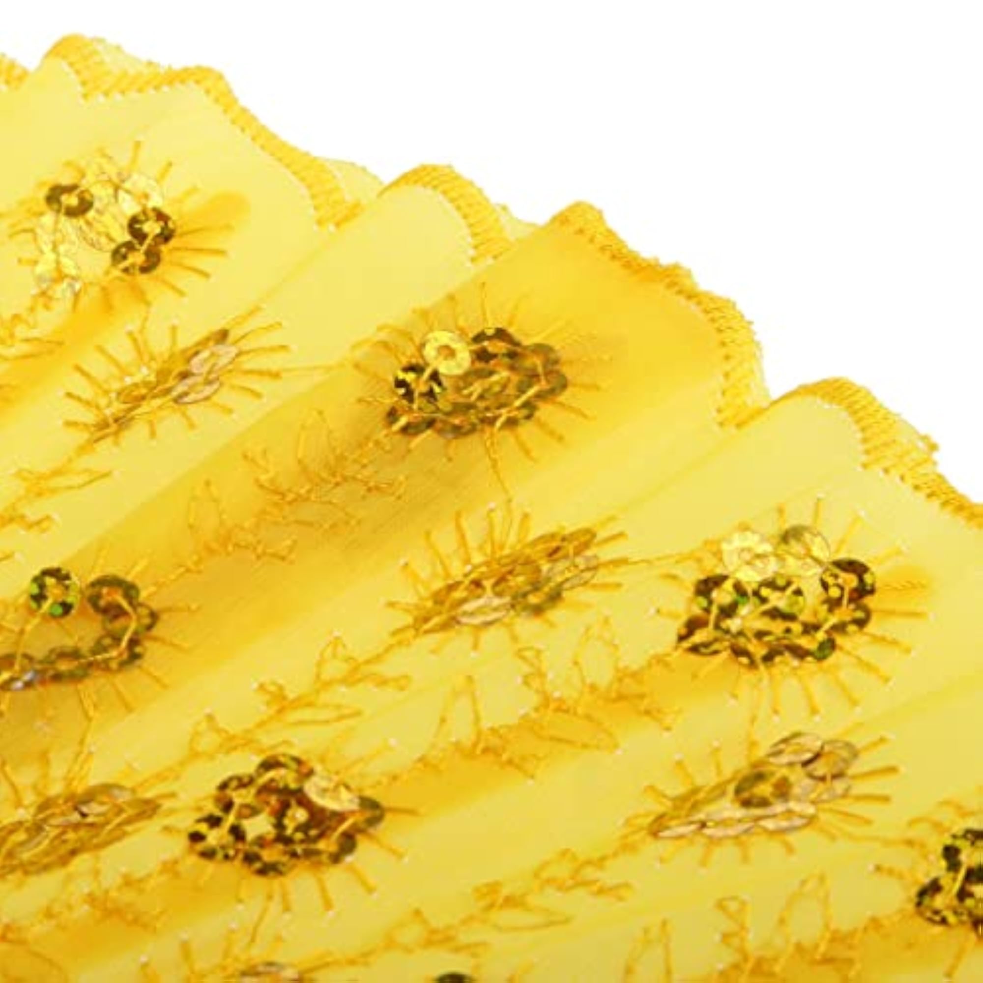 Yellow Fabric Hand Fan with Bronzing Sequin