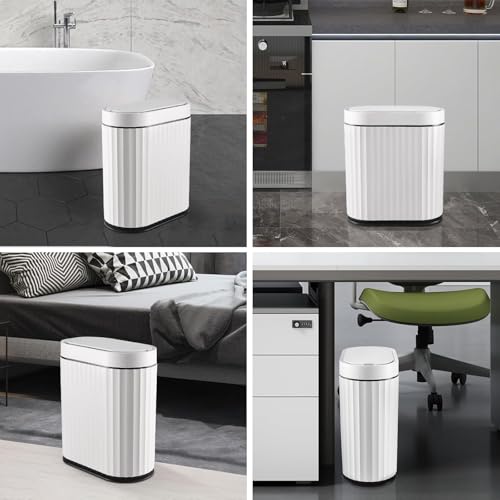 Image of jinligogo ELPHECO Plastic Touchless Trash Can, Small, Gold, Motion-Sensor, Rectangular, Bathroom, Bedroom, Kitchen, Office (White Black, 2 Gallons)