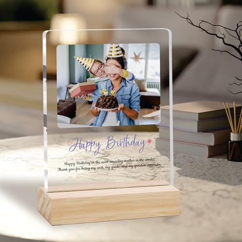 Image of Giftplease Personalized Happy Bithday Photo Plaque with Photo | Custom Friendship Gift with Wooden Stand | Best Friend Birthday Keepsake for Him or Her CS 04