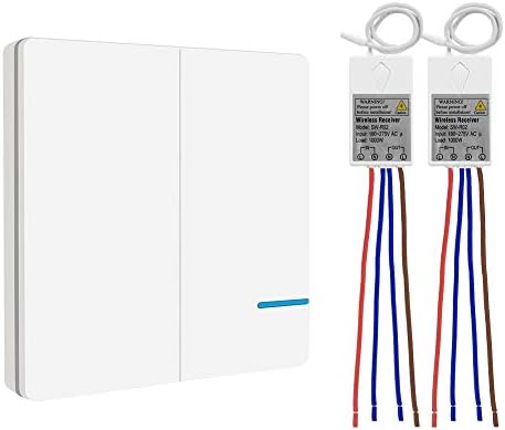 Thinkbee Wireless Light Switch Kit, IP66 Waterproof No Wiring Wall Switch with Small Receiver Remotely Control Your Led Lamps ON/Off 330ft Indoor 1700ft Outdoor, Integrated Power Up to 1000W, B