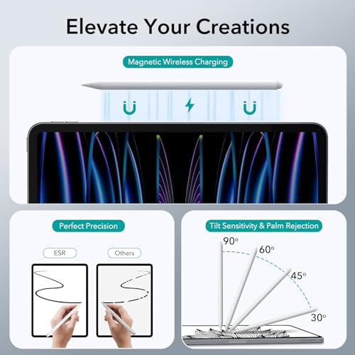 Image of ESR Stylus Pen for iPad, Magnetic Wireless Charging iPad Pencil, Digital Pencil Pro with Tilt Sensitivity and Palm Rejection for iPad Pro 12.9 /11, iPad Air 5 /4, and iPad Mini 6, White
