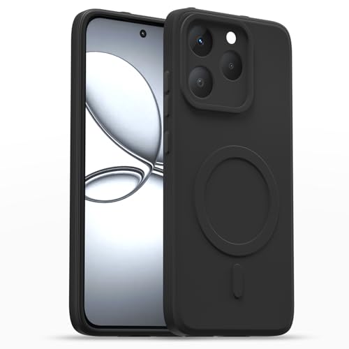 Image of Outlouders Back Cover for Realme 15T 5G / Realme Narzo 90 5G Soft Matte Silicone Cover with Slim Fit | Mag-Safe Logo (Not Mag-Safe Compatible) | Shockproof | Camera Protection Bumper Case (Black)