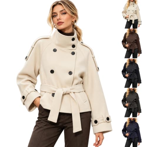 CHENXDZHAO Crop Jackets For Women,Cropped Trench Coat For Women Comfy Lapel Collar Belted Double Oversized Womens Fall Jackets Casual Trendy Y2k Elegant Office Jacket With Belt,White,L - image 1