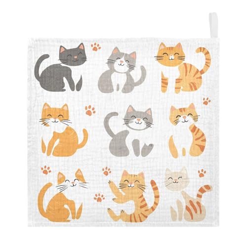 vvfelixl Baby Muslin Washcloths Lively Cats Baby Burp Cloths Cotton Babys Face Towel for Newborn Infants Boys Girls Soft and Absorbent 11.8 X 11.8 in, 3 Pack