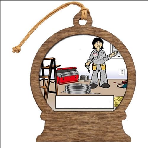 PrintedPerfection.com Personalized Electrician - Female Wooden Snow Globe Shaped Christmas Ornament