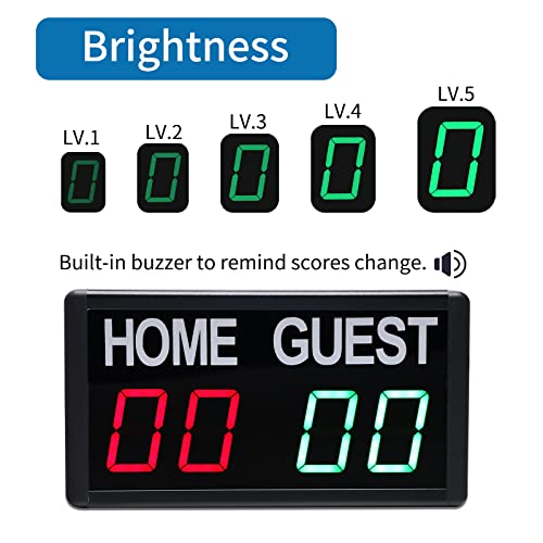 Gan Xin Electronic Scoreboard,Digital Scoreboard With Remote,Portable Led Tabletop Scoreboard For Indoor Games Volleyball/Basketball/Football/Ping Pong/Badminton,Scores 1-99, Score Keeper (Red+Green) #TOP4