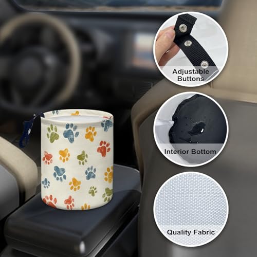 Image of Dog Paw Car Rubbish Bin Portable Waste Basket Can Foldable Auto Waste Storasge Bag Holder with Adjustable Strap for Camping, Travelling, Picnic
