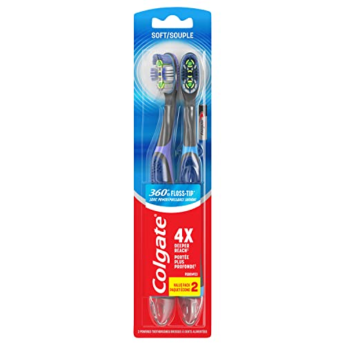 Colgate 360 Floss Tip Battery Powered Toothbrush, Sonic Toothbrush With Soft Bristles, Tongue Cleaner Helps Remove Bacteria, Great for Travel, Includes 1 AAA Battery Total, 2 Pack #1