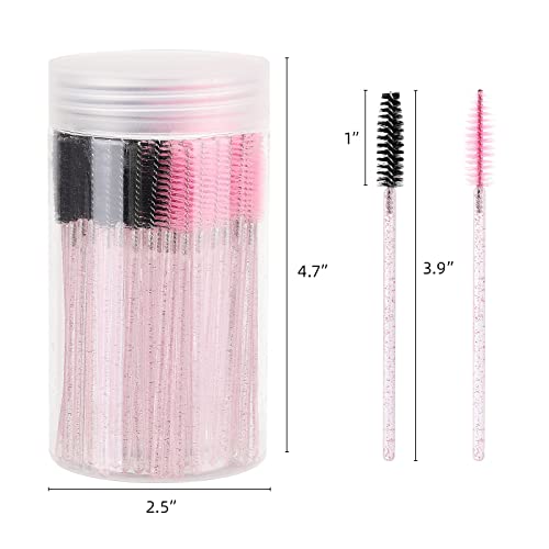 100 Pcs Disposable Mascara Wands, Crystal Eyebrow Spoolies Brush For Eyelash Extensions, Lash Brushes With Container, Pink Stick Black Head,Pink #TOP1
