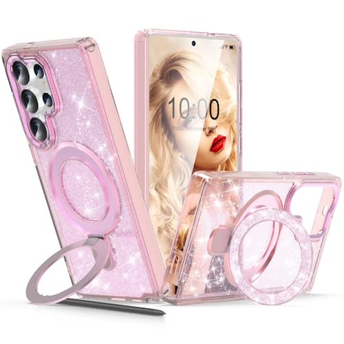WATACHE for Samsung Galaxy S25 Ultra Case, Glitter Sparkle Bling Heavy Duty Shockproof Protective with Kickstand, Anti-Scratch Cover Case for Samsung Galaxy S25 Ultra(Pink) - image 1